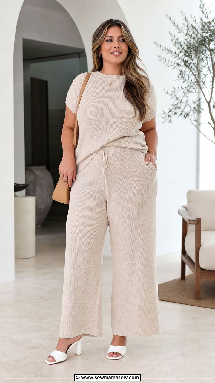 Plus Size Matching Set With Heeled Mules - 20 plus size outfit ideas with heels