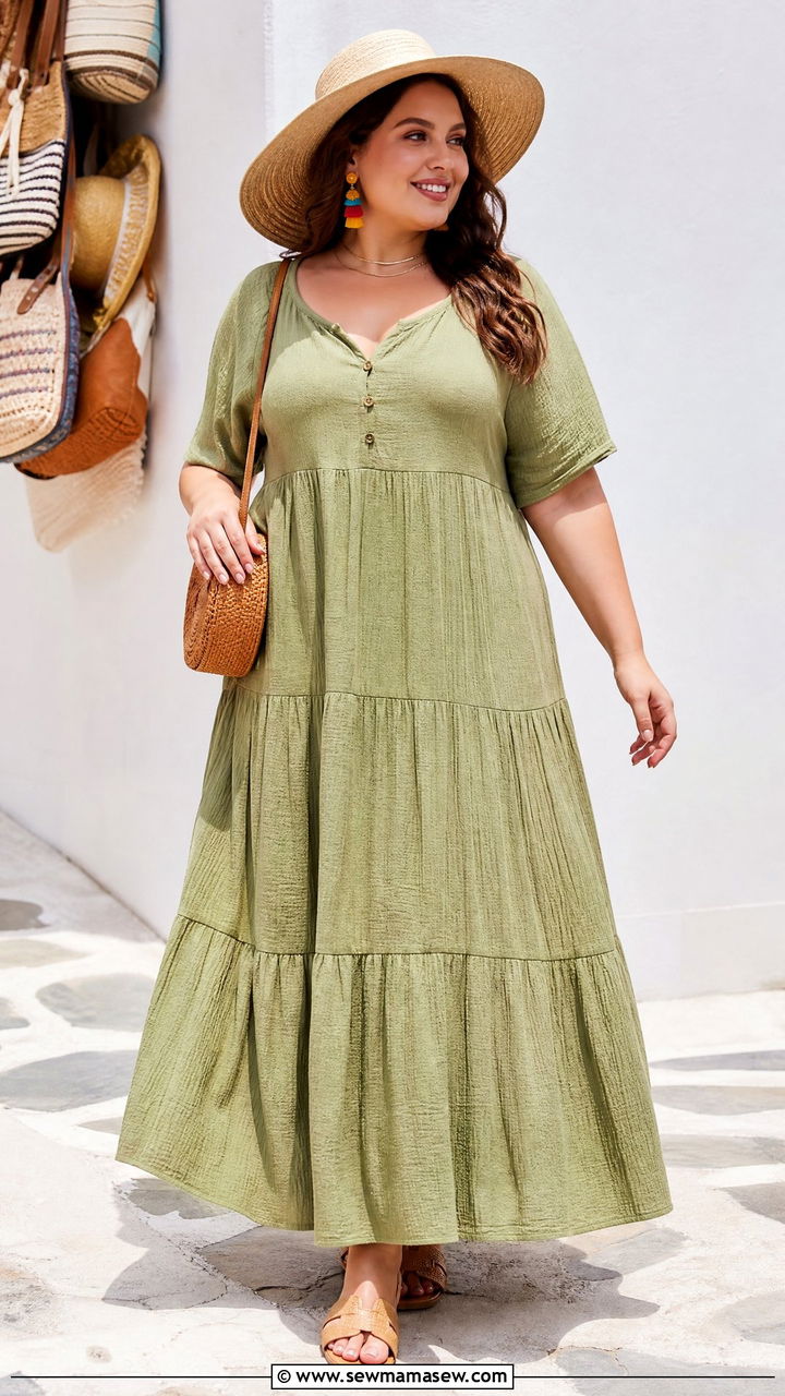 Plus Size Maxi Dress With Flat Sandals Outfit - 20 plus size summer outfit ideas for women over 40