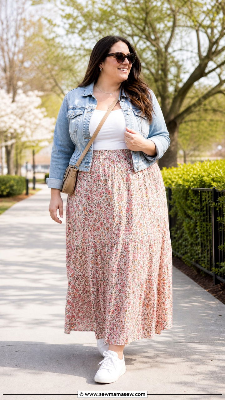 Plus Size Maxi Skirt And Denim Jacket Outfit - 20 plus size maxi skirt outfit ideas