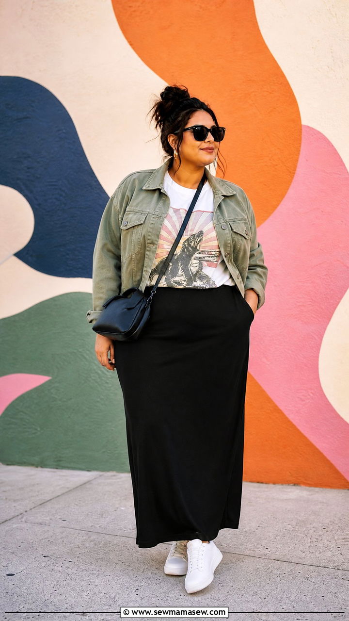 Plus Size Maxi Skirt And Graphic Tee Outfit - 20 plus size maxi skirt outfit ideas
