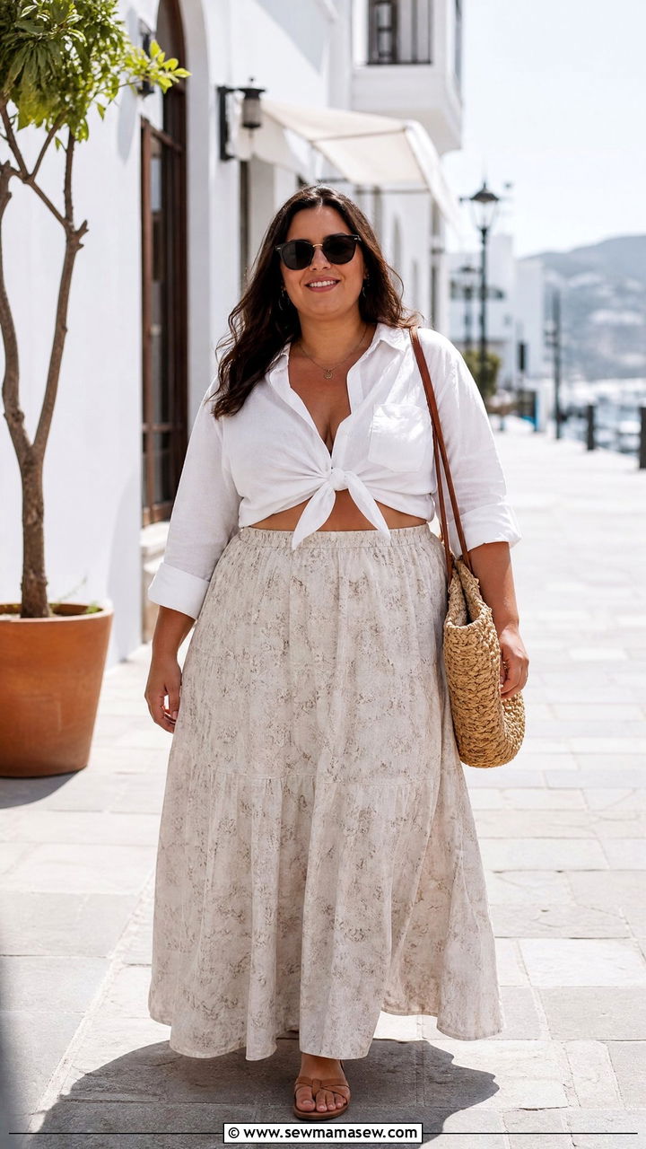 Plus Size Maxi Skirt And Knotted Shirt Outfit - 20 plus size outfits for rectangle shape