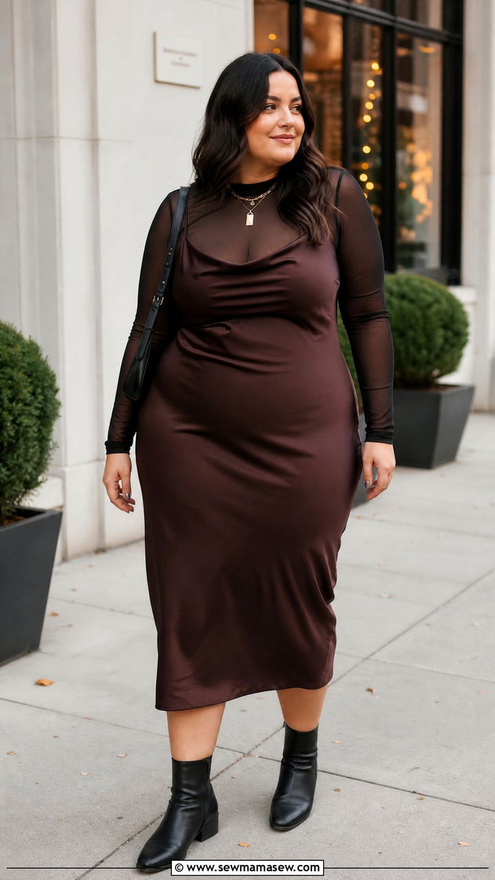 Plus Size Mesh Top Under Slip Dress - 20 plus size mesh top outfit ideas