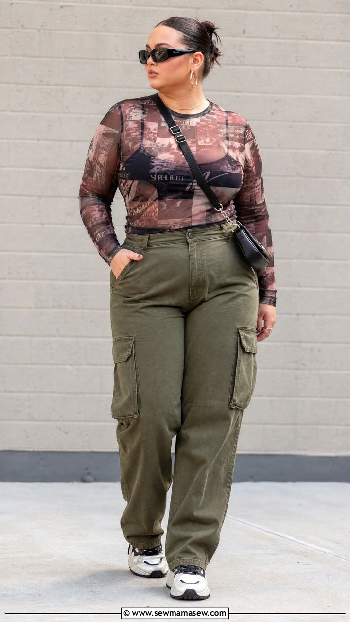 Plus Size Mesh Top With Cargo Pants - 20 plus size mesh top outfit ideas