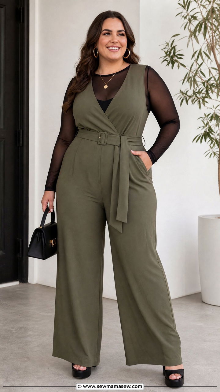 Plus Size Mesh Top With Jumpsuit - 20 plus size mesh top outfit ideas