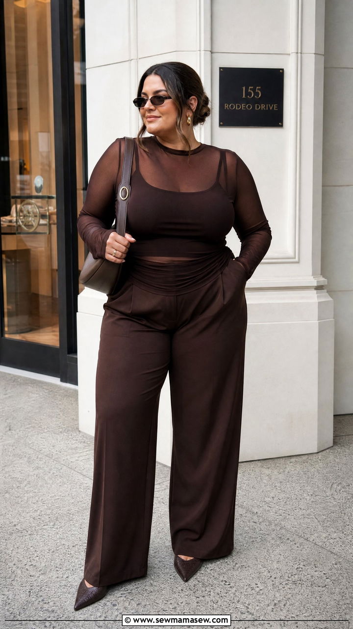Plus Size Mesh Top With Monochrome Outfit - 20 plus size mesh top outfit ideas