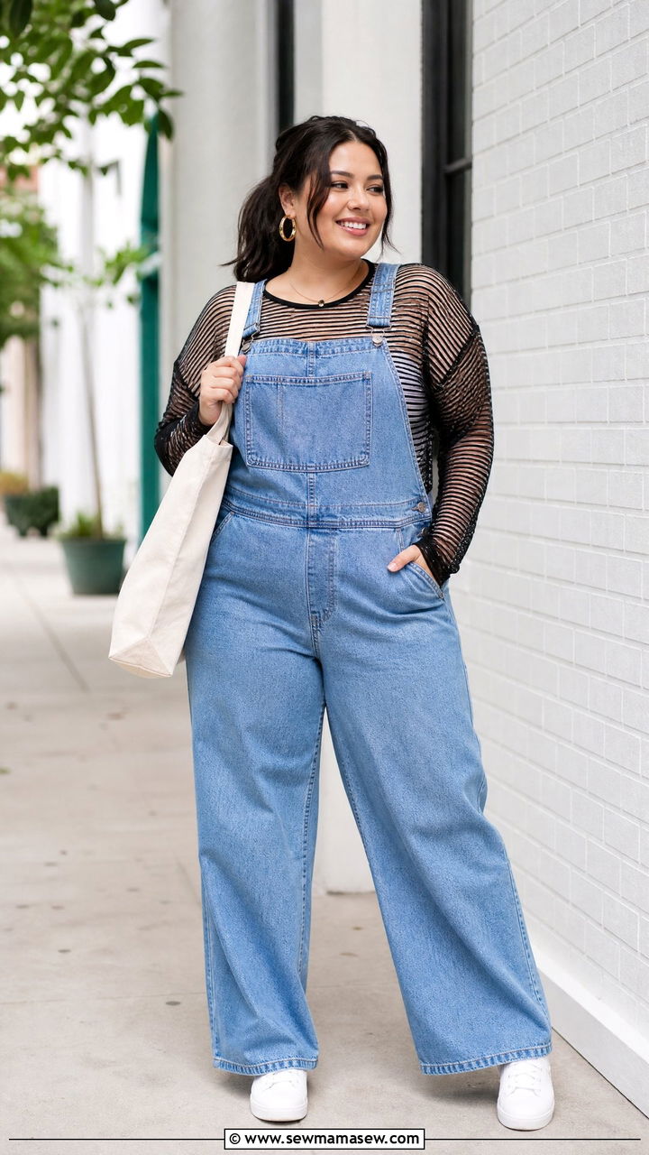 Plus Size Mesh Top With Overalls - 20 plus size mesh top outfit ideas