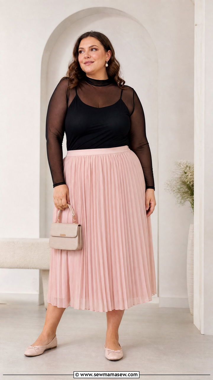 Plus Size Mesh Top With Pleated Skirt - 20 plus size mesh top outfit ideas