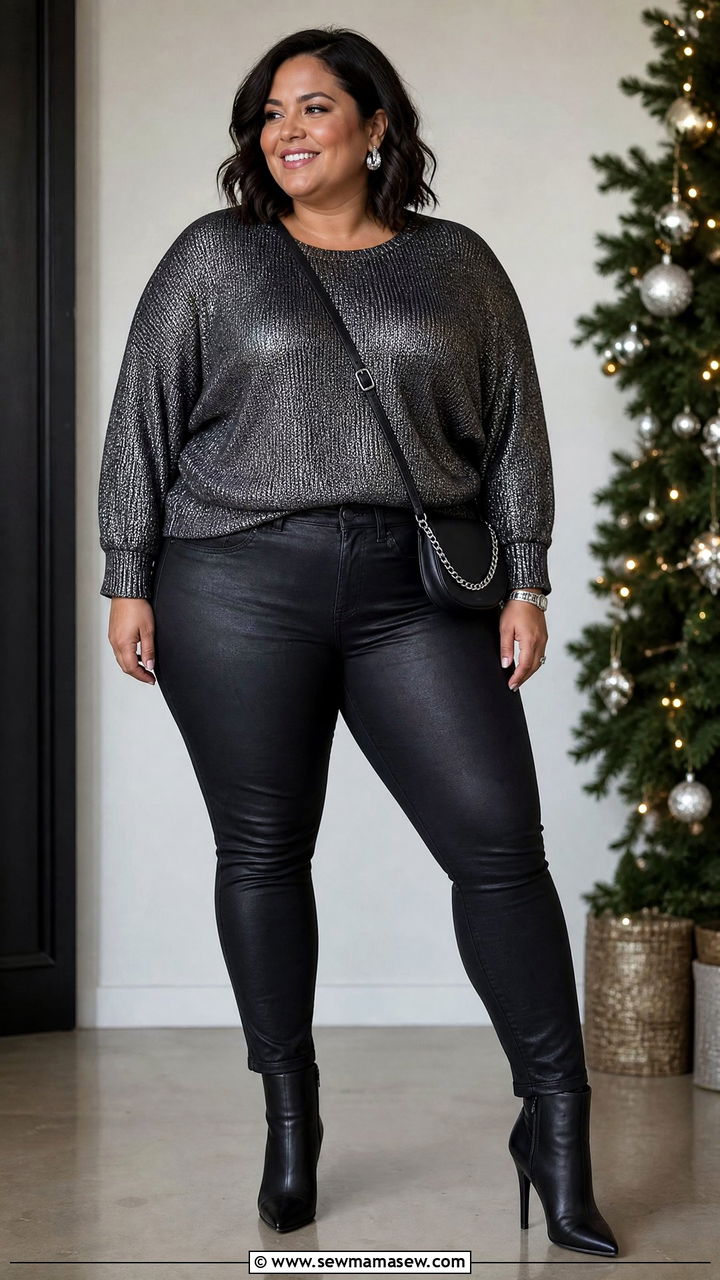 Plus Size Metallic Knit Top Outfit - 20 plus size holiday party top outfit ideas
