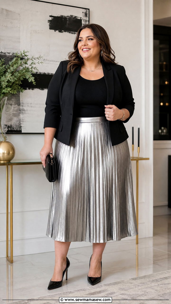 Plus Size Metallic Skirt Party Outfit - 20 plus size party outfit ideas
