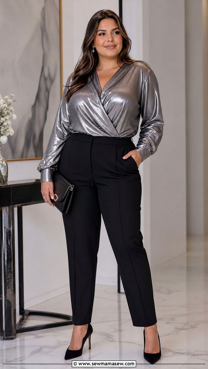 Plus Size Metallic Top Outfit - 20 plus size statement top outfit ideas