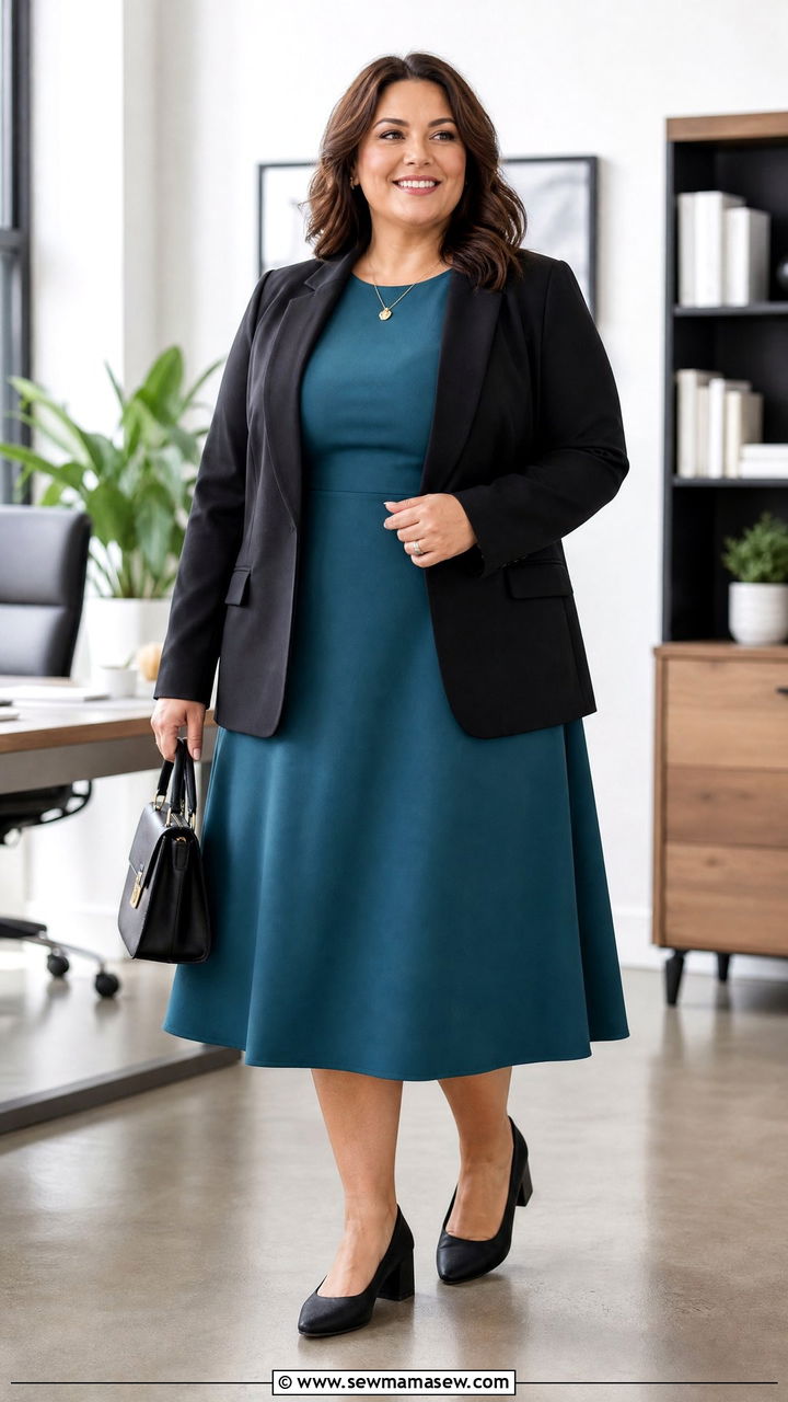 Plus Size Midi Dress And Blazer Outfit - 20 plus size outfits for work moms