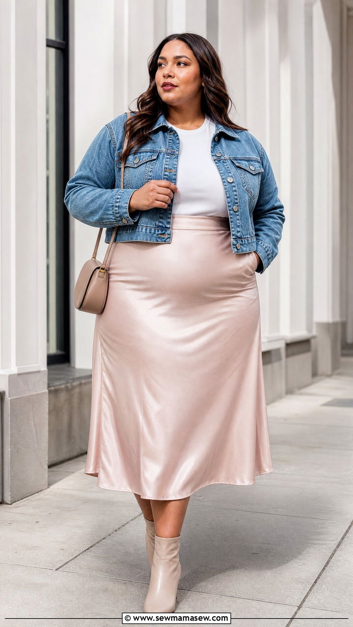 Plus Size Midi Skirt And Cropped Jacket Outfit - 20 plus size outfits for rectangle shape