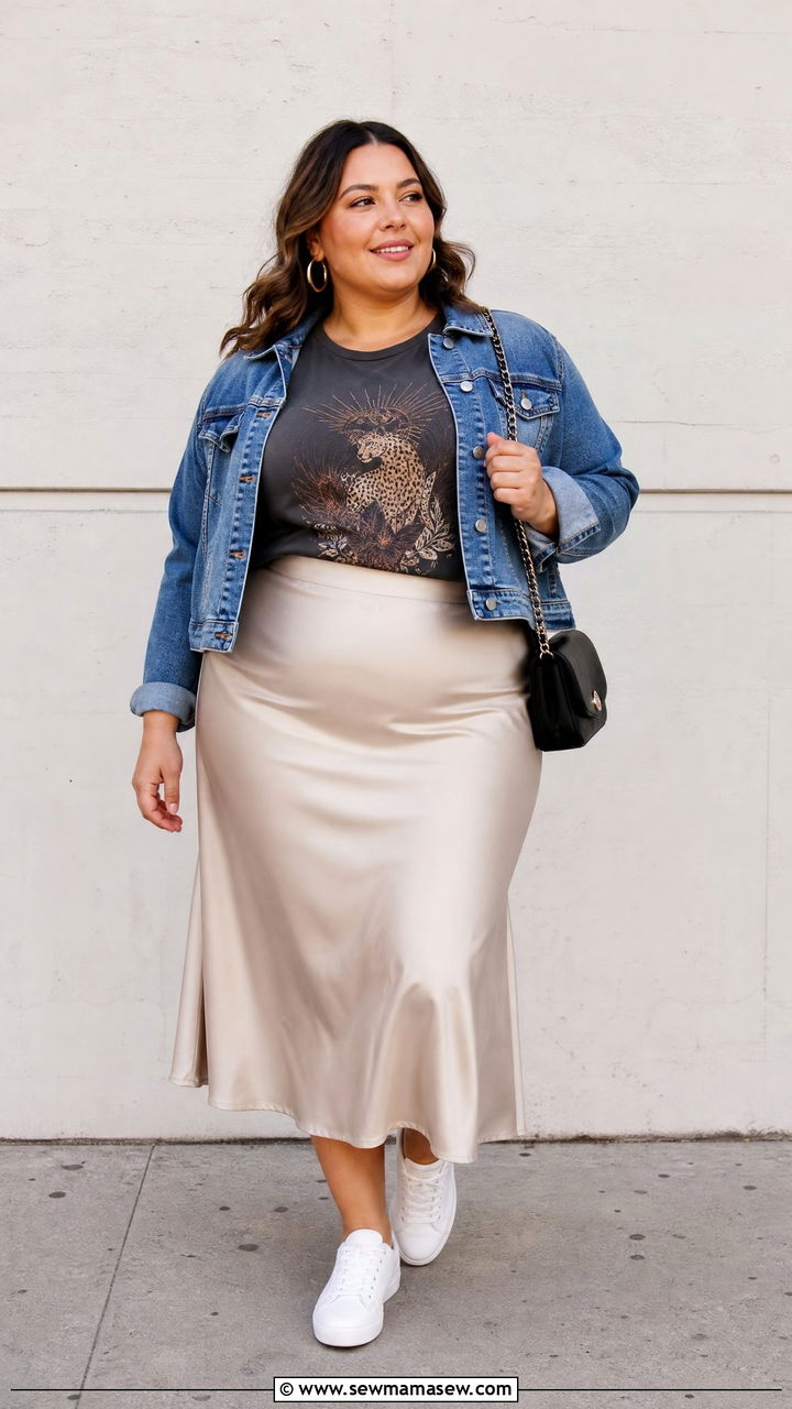Plus Size Midi Skirt And Graphic Tee Outfit - 20 effortless plus size outfit ideas