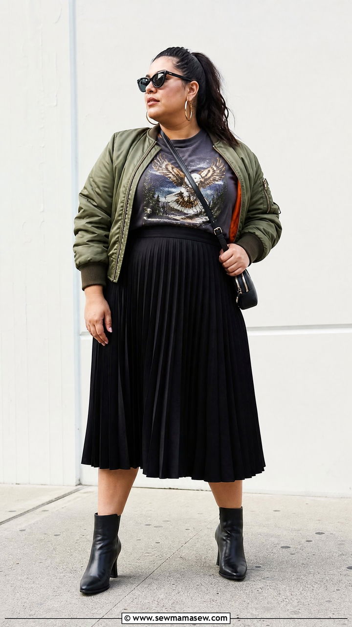 Plus Size Midi Skirt And Graphic Tee Outfit - 20 plus size midi skirt outfit ideas