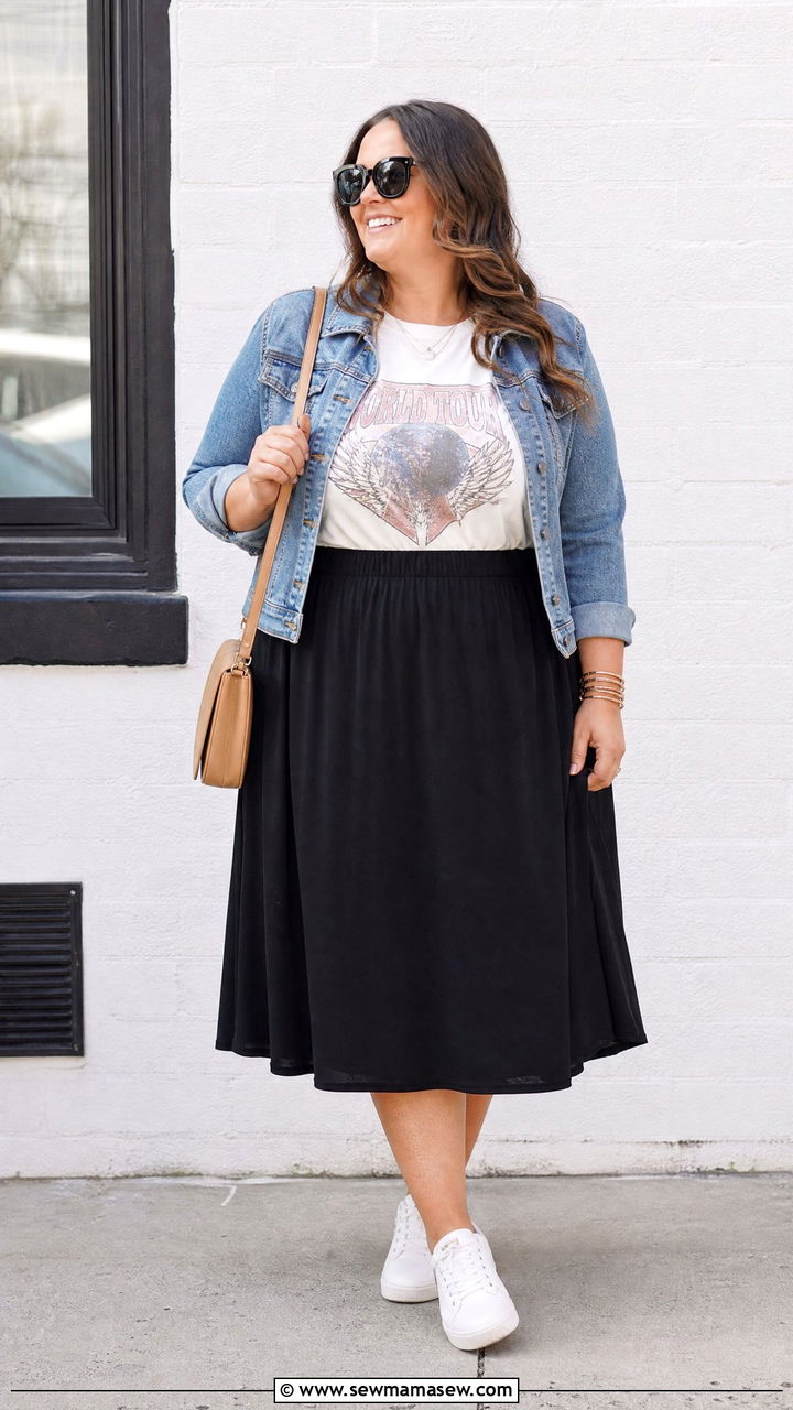 Plus Size Midi Skirt And Graphic Tee Outfit - 20 comfy plus size outfit ideas