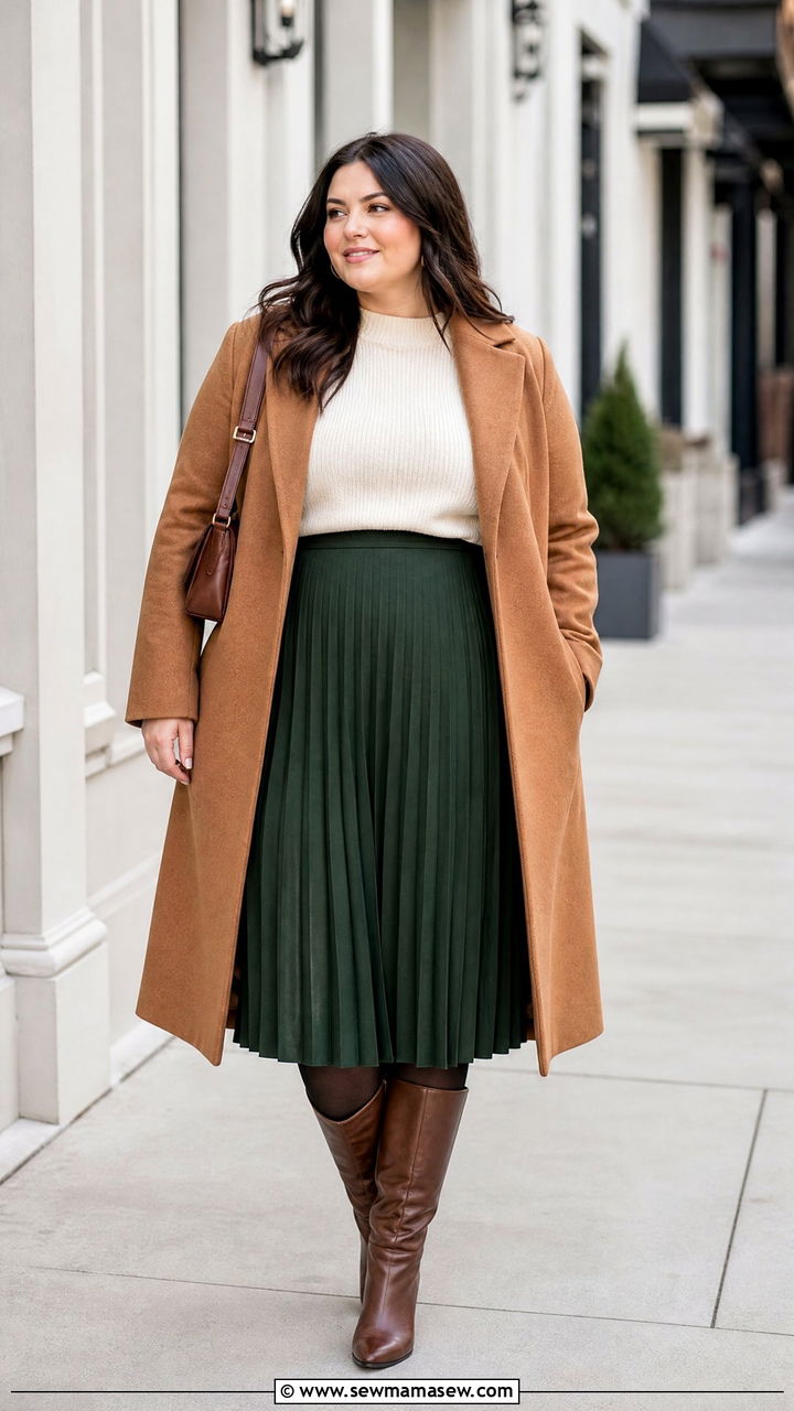 Plus Size Midi Skirt And Knit Sweater Work Outfit - 20 plus size winter outfit ideas for work
