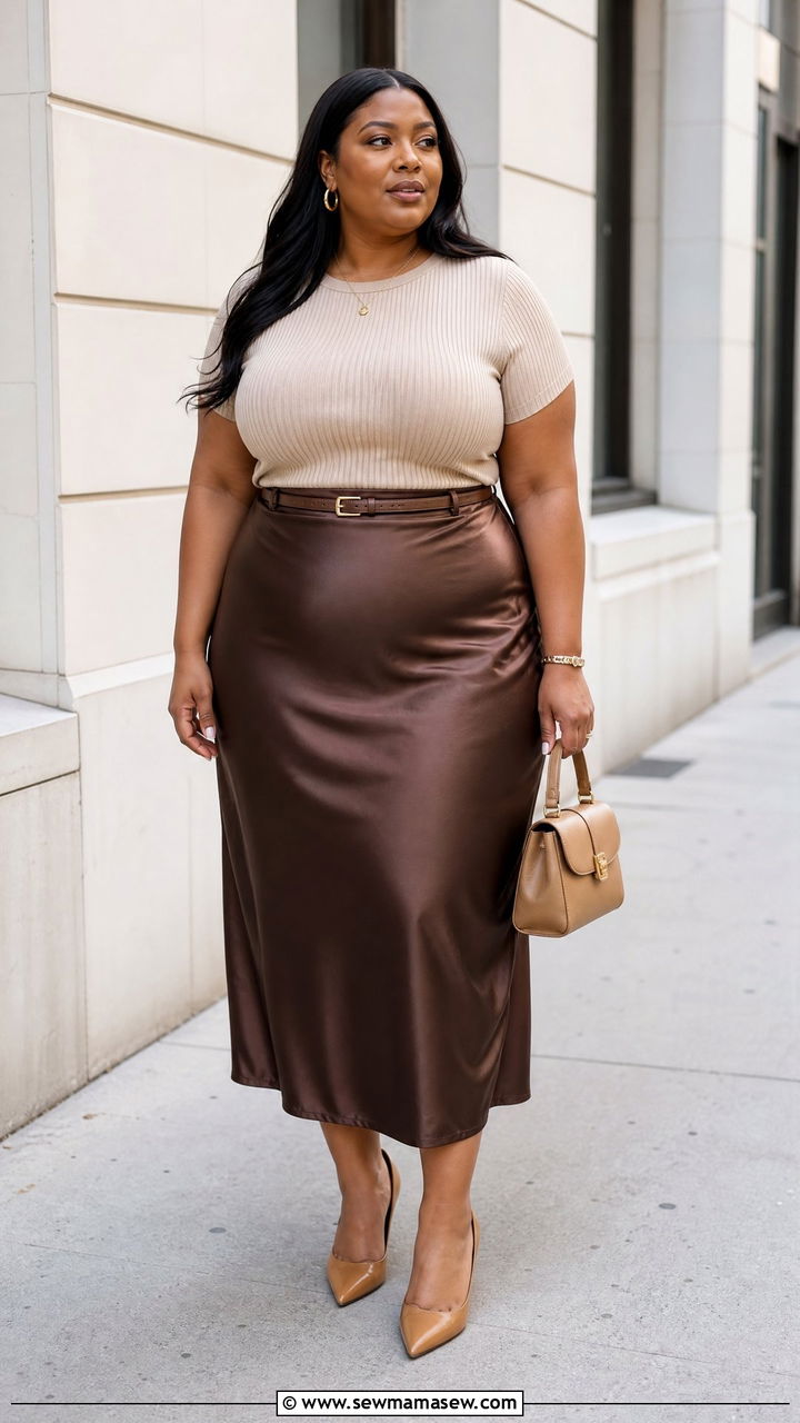 Plus Size Midi Skirt And Pointed Shoes Outfit - 20 plus size outfits to elongate legs