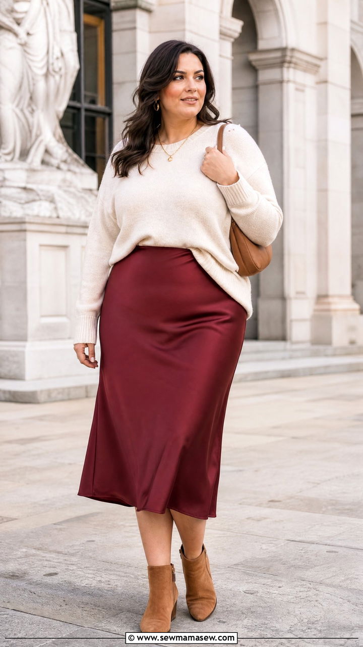 Plus Size Midi Skirt And Sweater Outfit - 20 plus size fall outfits