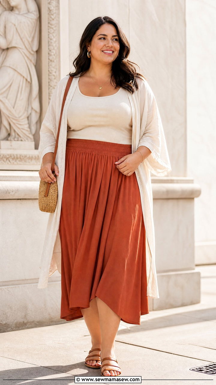 Plus Size Midi Skirt With Kimono - 20 plus size summer outfit ideas with kimono