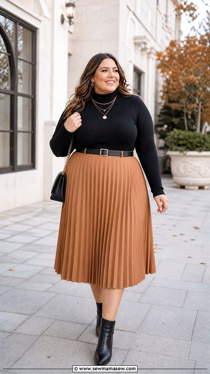 Plus Size Midi Skirt With Turtleneck - 20 plus size fall fashion outfit ideas