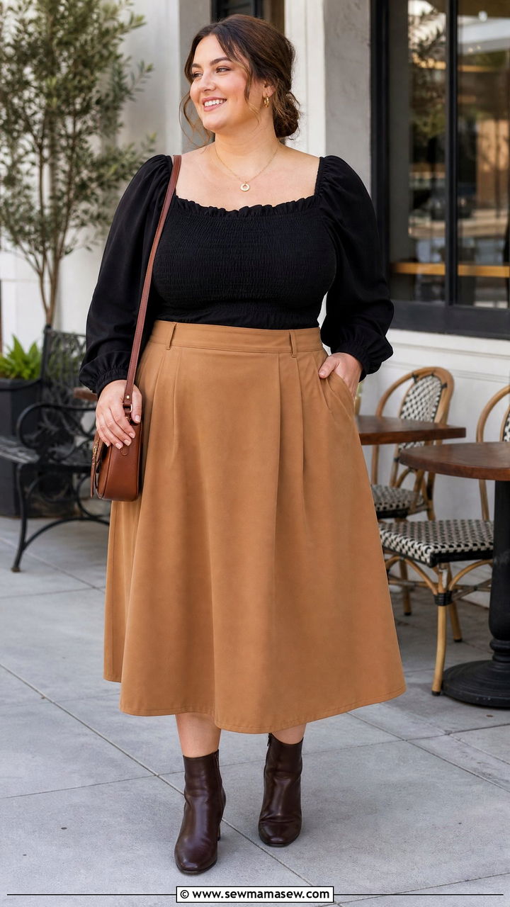 Plus Size Milkmaid Blouse With A Line Skirt - 20 plus size milkmaid blouse outfit ideas