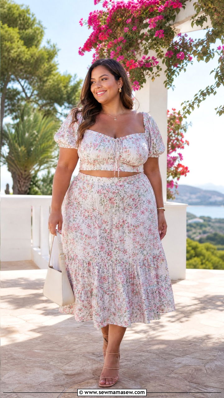 Plus Size Milkmaid Blouse With Matching Set Bottoms - 20 plus size milkmaid blouse outfit ideas