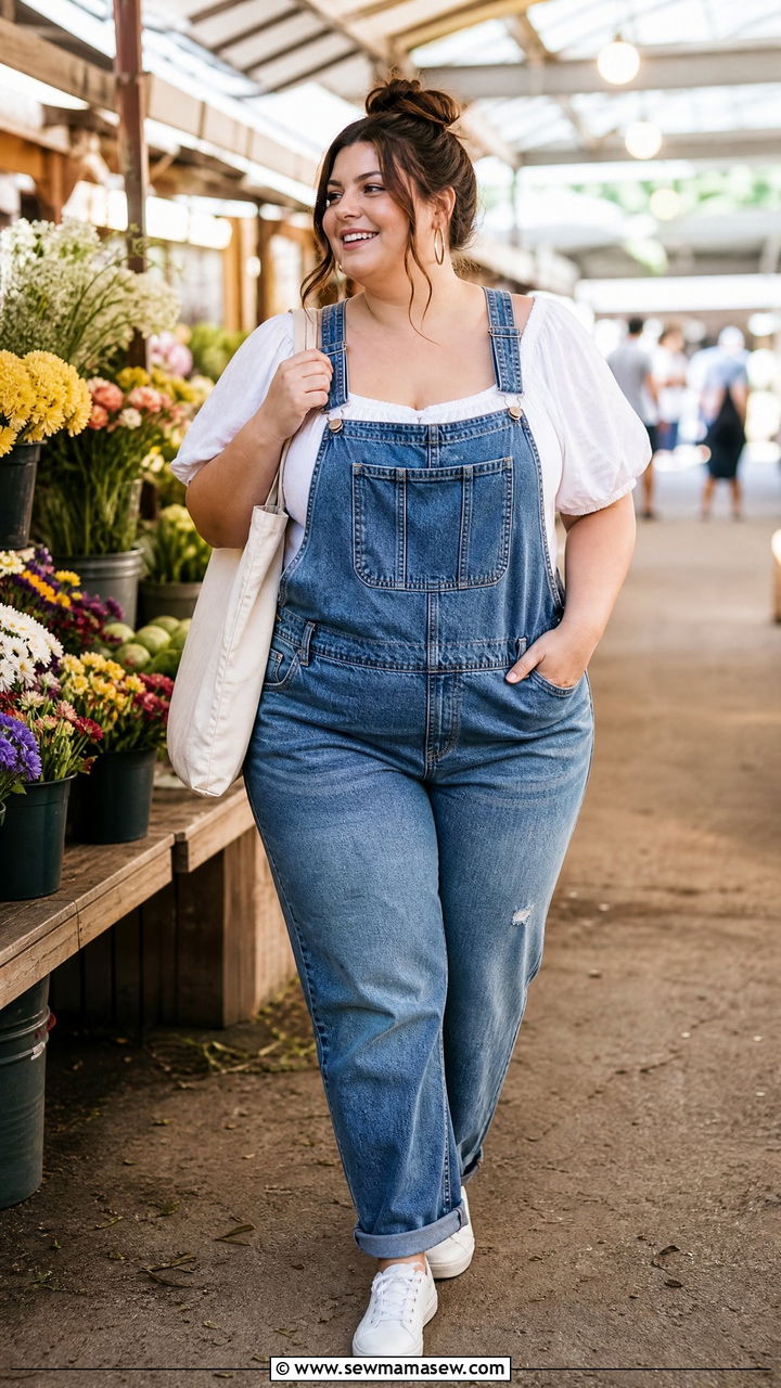Plus Size Milkmaid Blouse With Overalls - 20 plus size milkmaid blouse outfit ideas