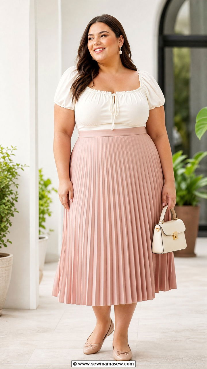 Plus Size Milkmaid Blouse With Pleated Skirt - 20 plus size milkmaid blouse outfit ideas