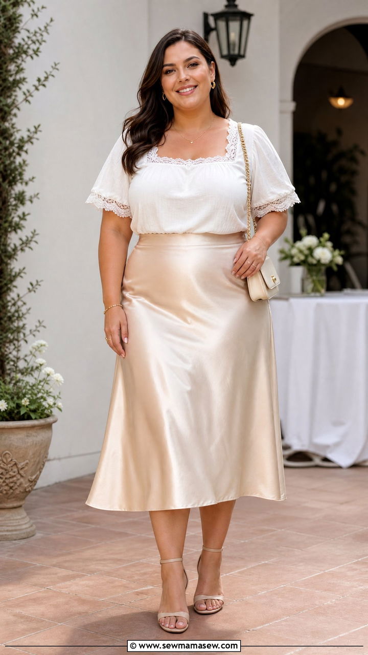 Plus Size Milkmaid Blouse With Slip Skirt - 20 plus size milkmaid blouse outfit ideas