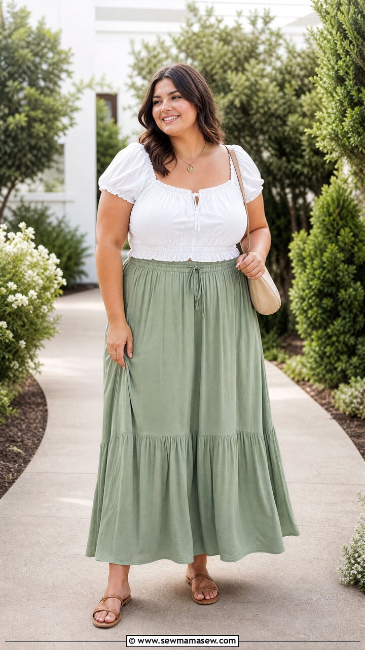 Plus Size Milkmaid Top With Maxi Skirt - 20 plus size milkmaid top outfit ideas