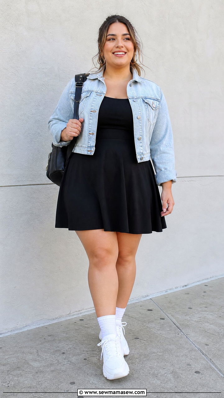 Plus Size Mini Dress With Sneakers Outfit - 20 plus size outfits for young women