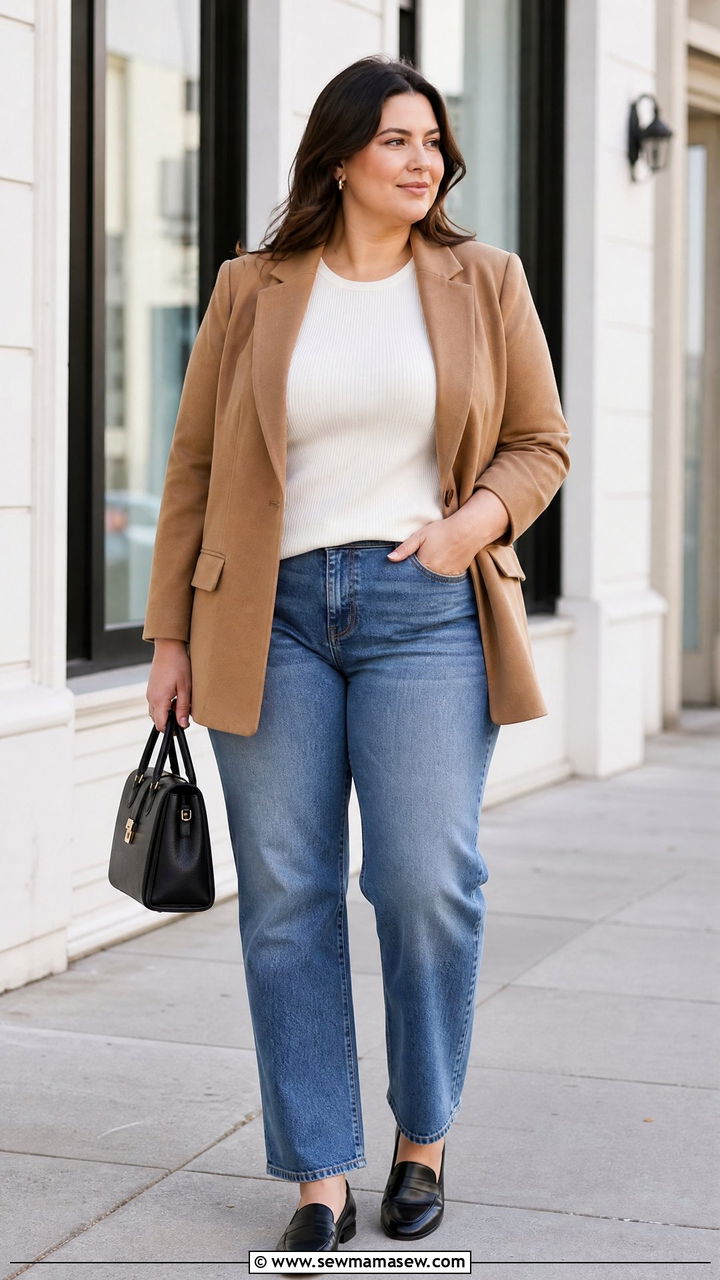 Plus Size Minimalist Top And Blazer Outfit - 20 plus size minimalist top outfit ideas