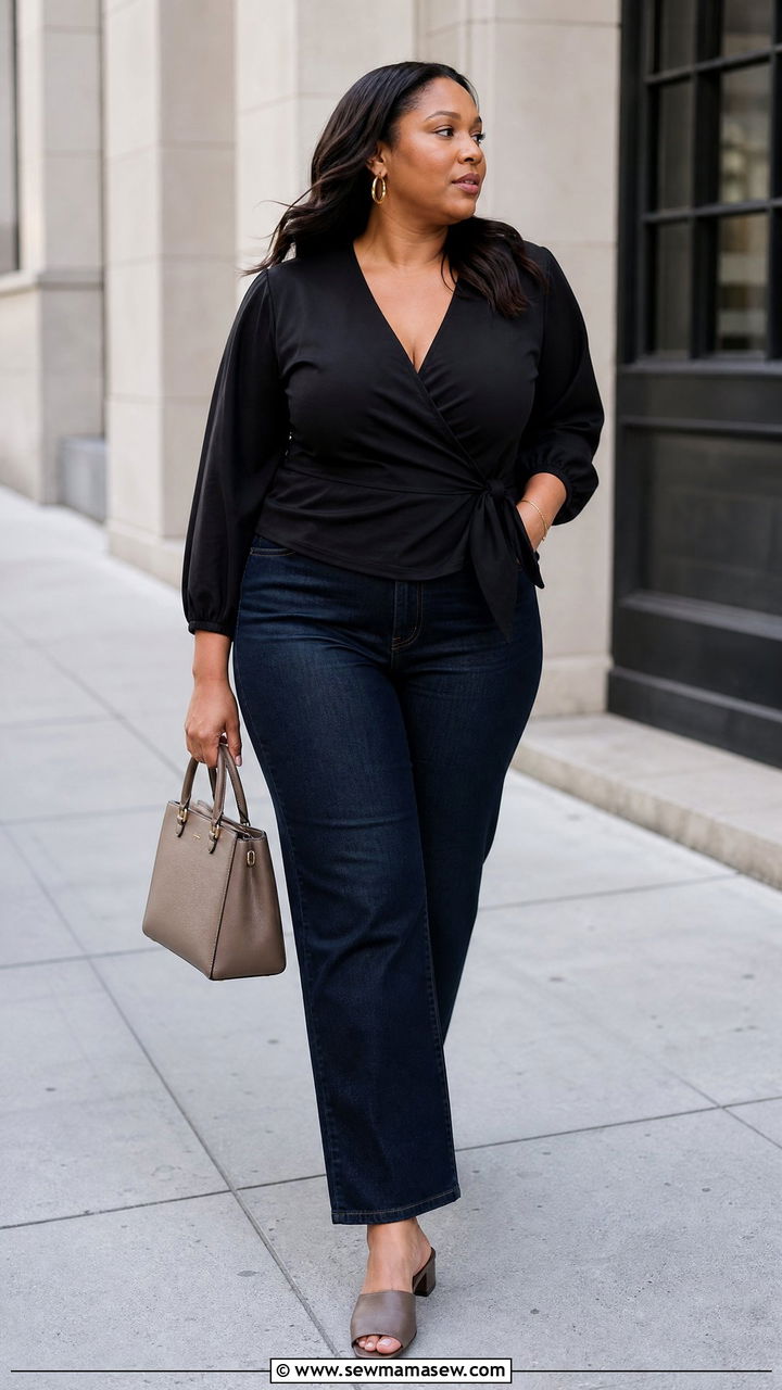 Plus Size Minimalist Wrap Top Outfit - 20 plus size minimalist top outfit ideas