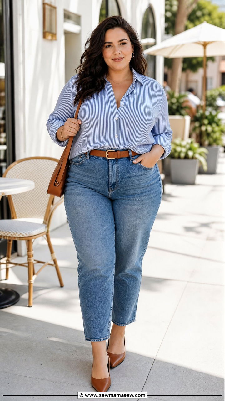 Plus Size Mom Jeans With Button Down Shirt - 20 plus size mom jeans outfit ideas