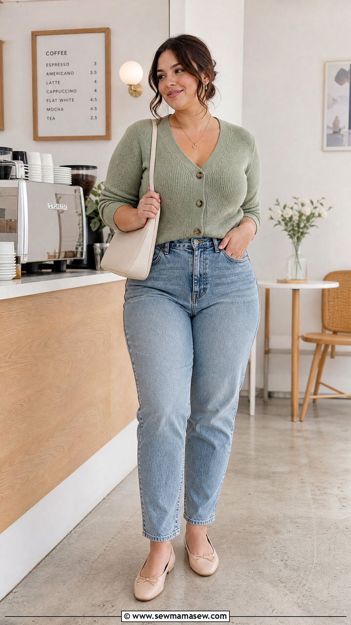 Plus Size Mom Jeans With Cardigan - 20 plus size mom jeans outfit ideas