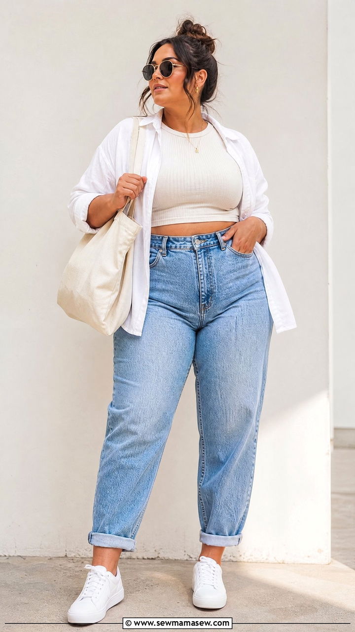 Plus Size Mom Jeans With Crop Top - 20 plus size summer outfit ideas with jeans