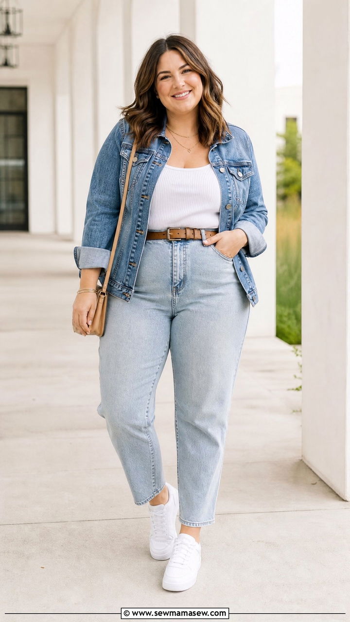 Plus Size Mom Jeans With Denim Jacket - 20 plus size mom jeans outfit ideas