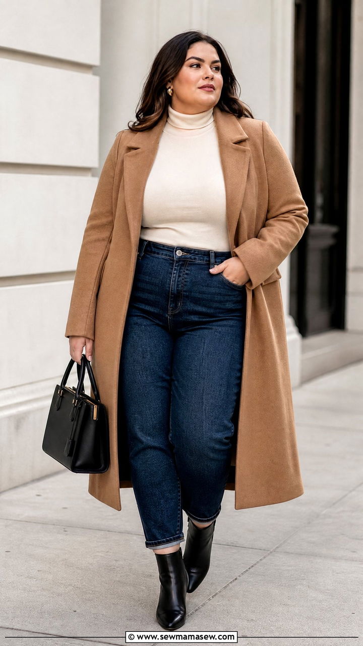 Plus Size Mom Jeans With Long Coat - 20 plus size mom jeans outfit ideas
