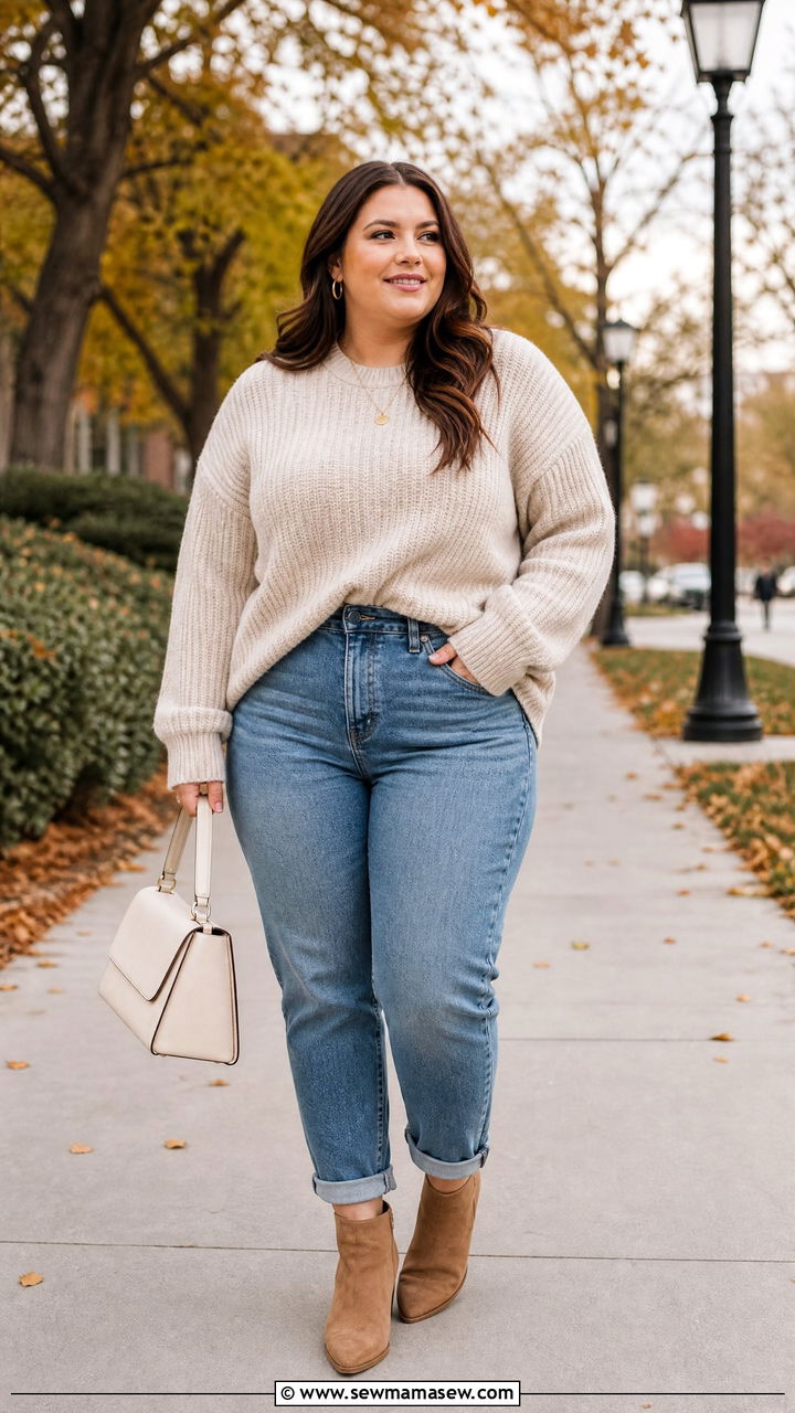 Plus Size Mom Jeans With Oversized Sweater - 20 plus size mom jeans outfit ideas