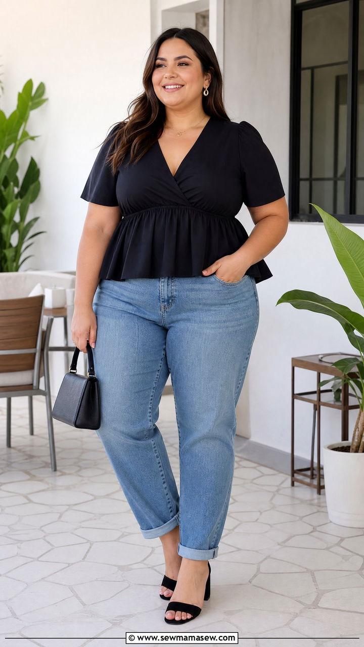 Plus Size Mom Jeans With Peplum Top - 20 plus size mom jeans outfit ideas