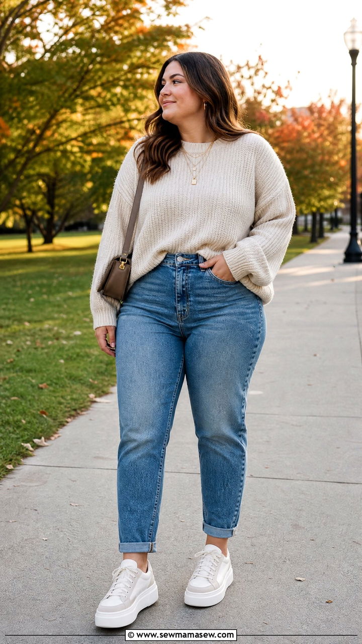 Plus Size Mom Jeans With Sweater - 20 plus size fall outfit ideas with jeans