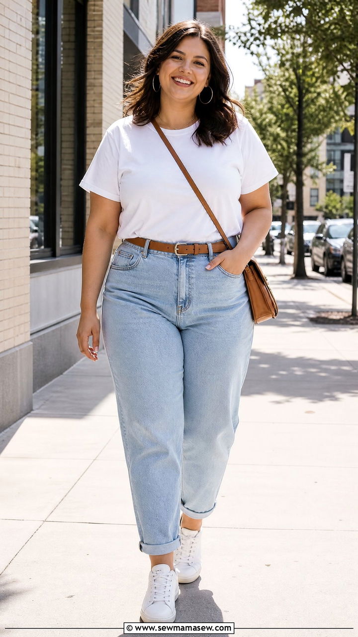 Plus Size Mom Jeans With White T Shirt - 20 plus size mom jeans outfit ideas