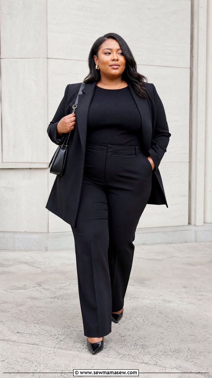Plus Size Monochrome Black Outfit - 20 plus size outfits to elongate legs