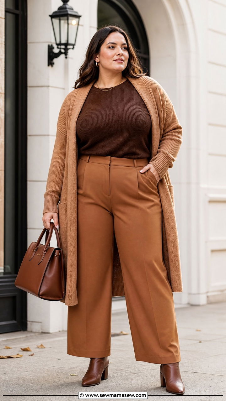 Plus Size Monochrome Brown Fall Outfit - 20 plus size transitional fall outfits