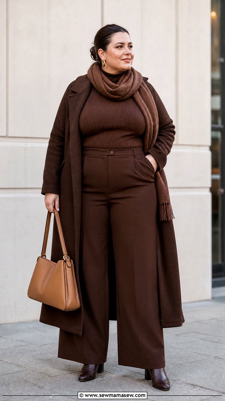 Plus Size Monochrome Brown Outfit - 20 plus size fall outfit ideas 2026