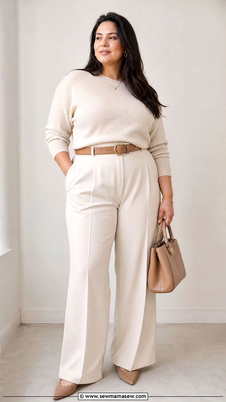 Plus Size Monochrome Outfit With Belt - 20 plus size outfits for rectangle shape