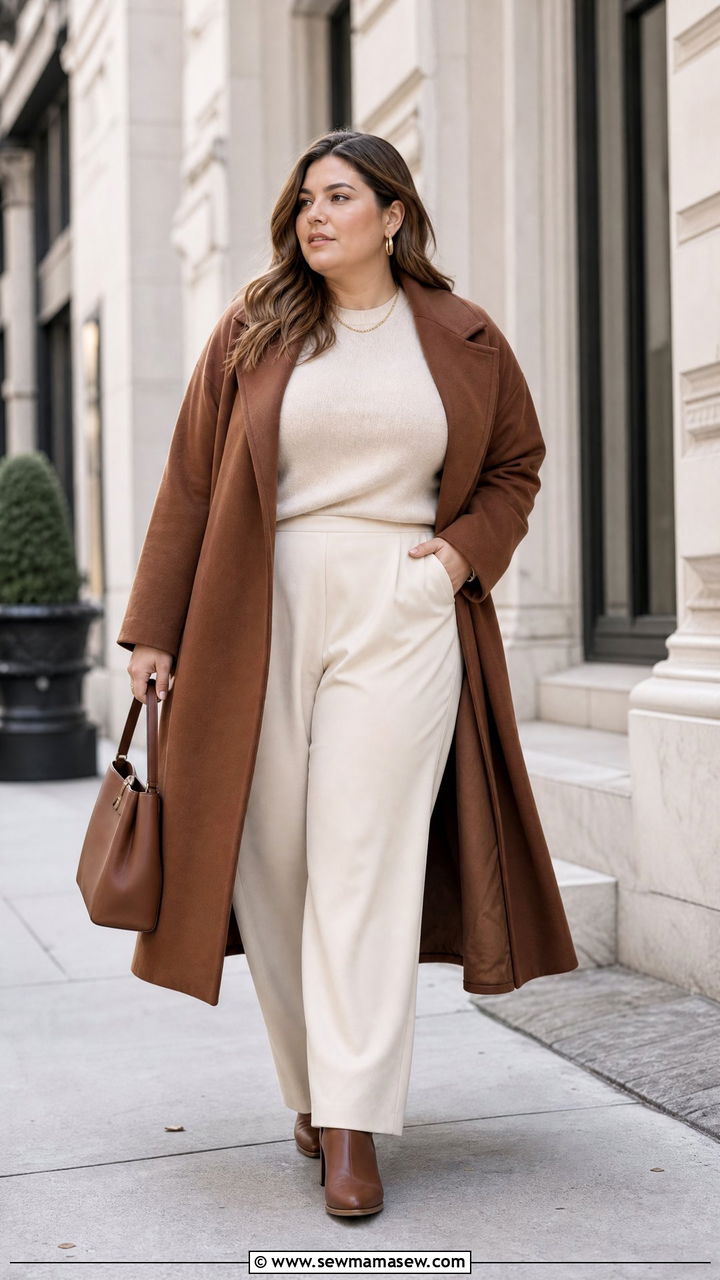 Plus Size Monochrome Outfit With Brown Boots - 20 plus size fall outfit ideas with boots