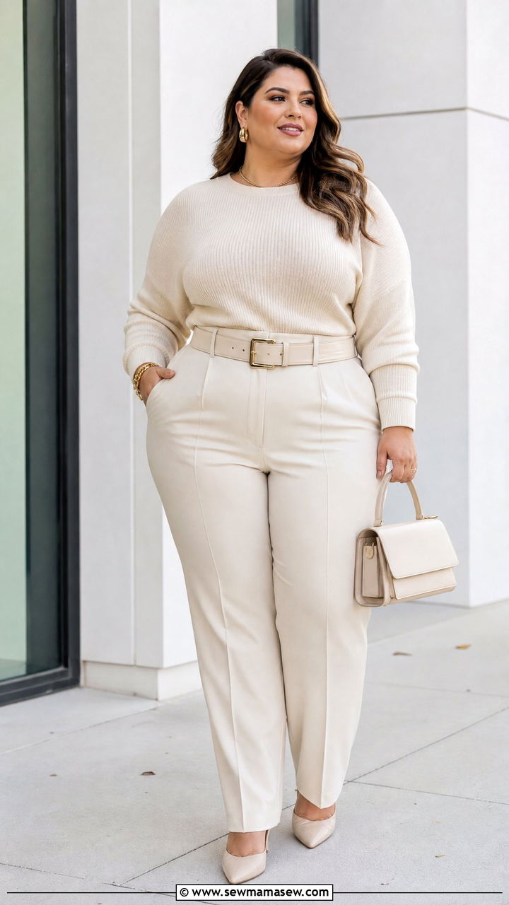 Plus Size Monochrome Outfit With Waist Belt - 20 plus size outfits to accentuate waist