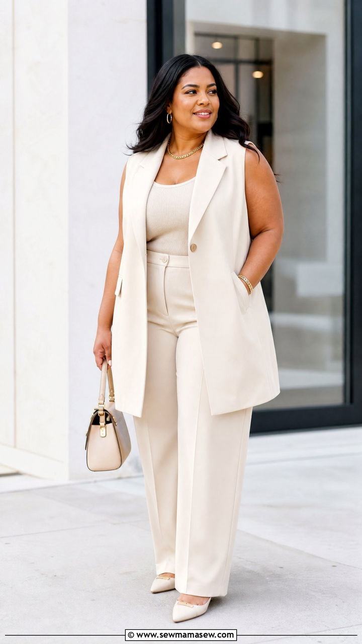 Plus Size Monochrome Pants Outfit - 20 plus size outfits to balance proportions