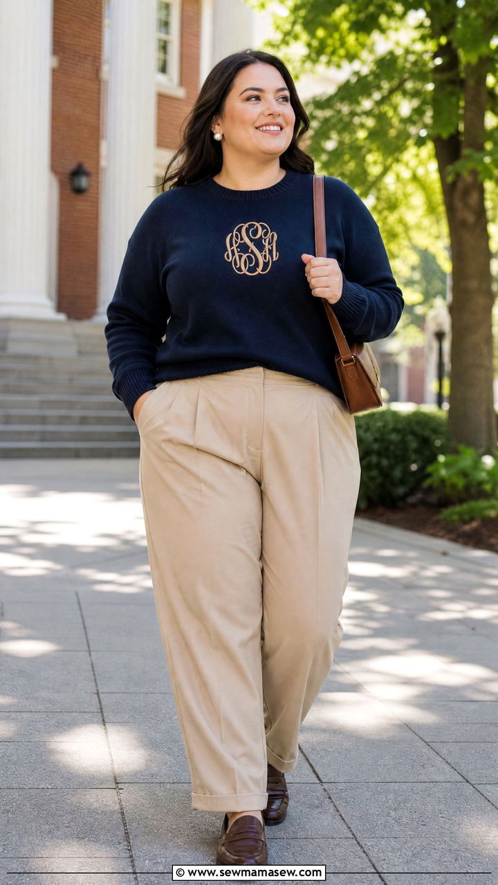 Plus Size Monogram Sweater Outfit - 20 plus size preppy top outfit ideas